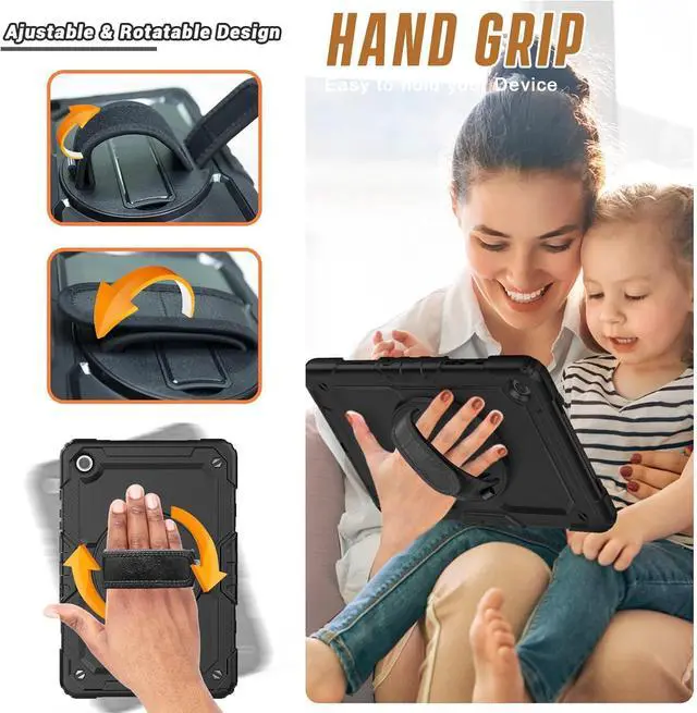 Alt view image 4 of 6 - Case Compatible with Galaxy Tab A9+ Plus 11 Inch Model SM-X210/X216/X218 with Screen Protector Pen Holder Stand Shoulder Strap Handle Grip | Black