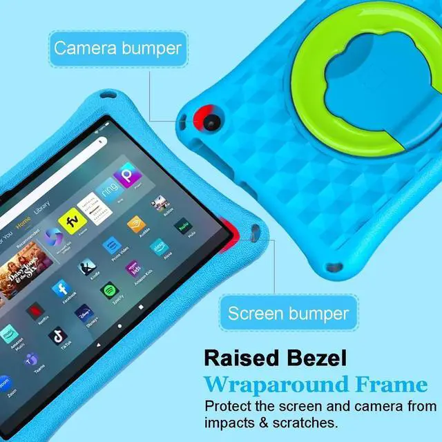 Alt view image 3 of 5 - Fire HD 10 Case Fire HD 10 Tablet Case for Kids (13th/11th Generation 2023/2021 Release) Rotating 360 Kickstand Lightweight Shockproof Handle Kids Case (Incompatible with iPad Air ). Blue