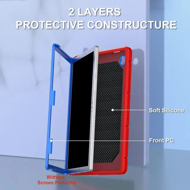 Alt view image 4 of 6 - Galaxy Tab A8 10.5 Case for Galaxy Tab A8 Case with Kickstand 3 Layer Rugged Military Grade Shockproof 10.5 inch Cover (SM-X200/X205/X207), Red Blue