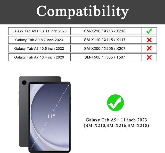 Alt view image 2 of 7 - Case for  Galaxy Tab A9 Plus 2023 with Built-in Screen Protector and Kickstand Rugged Full Body Protective Cover for Galaxy Tab A9+ 11 Inch Tablet [SM-X210/X216/X218] Black