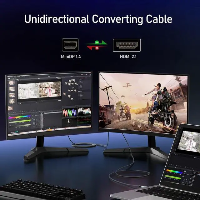 Alt view image 3 of 7 - 8K Mini DisplayPort to HDMI Cable 6.6ft Mini DP 1.4 to HDMI Nylon Braided Aluminum Shell Support 8K@60Hz 4K@120Hz UHD HDR for MacBook Pro iMac Mac Mini Surface Pro