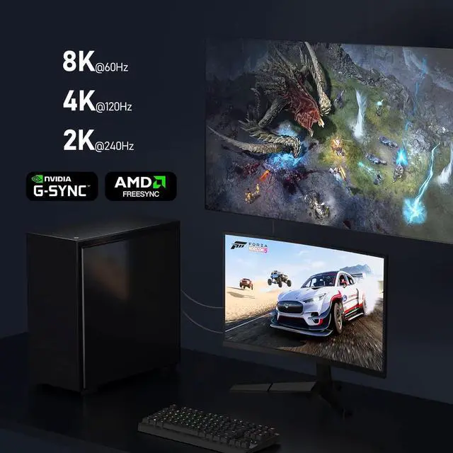 Alt view image 4 of 7 - 8K Mini DisplayPort to HDMI Cable 6.6ft Mini DP 1.4 to HDMI Nylon Braided Aluminum Shell Support 8K@60Hz 4K@120Hz UHD HDR for MacBook Pro iMac Mac Mini Surface Pro