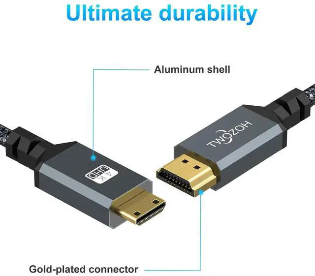 Alt view image 2 of 7 - Mini HDMI to HDMI Cable 3.3FT 2 Pack Nylon Braided HDMI to Mini HDMI Support 3D/4K@60Hz 18Gbps/2160P/1080P for Nikon/Canon DSLR Camcorder Laptop Tablet and Graphics/Video Card