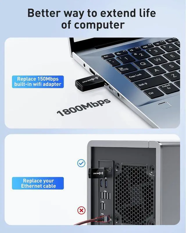 Alt view image 5 of 7 - USB WiFi Adapter for Desktop PC - AX1800 WiFi 6 Adapter 5GHz 2.4GHz USB 3.0 WiFi Adapter Wireless Network Adapter for Desktop Computer Laptop WiFi Dongle WiFi Antenna for Win11/10 Wireless Adapter