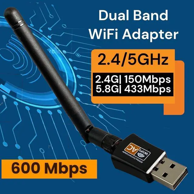 Alt view image 2 of 7 - AC600 Mbps Dual Band Internet USB WiFi Adapter for desktop PC 2.4/5GHz, Desktop-Laptop wifi adapter Wireless Receiver Network Dongle with Antenna, Compatible with Windows11.10/8/7/XP/VISTA, MAC, LINUX