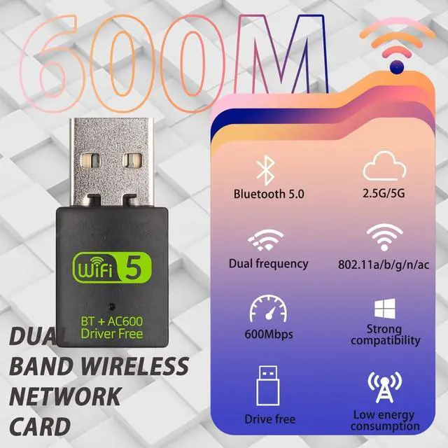 Alt view image 2 of 7 - Mini WiFi Dongle | USB Bluetooth WiFi Receiver Driver Dual Band Network Card 600Mbps Dual Band 2.4 | 5Ghz Wireless Network External Receiver |for PC | Laptop | Desktop