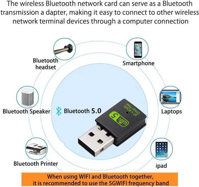 Alt view image 3 of 7 - Mini WiFi Dongle | USB Bluetooth WiFi Receiver Driver Dual Band Network Card 600Mbps Dual Band 2.4 | 5Ghz Wireless Network External Receiver |for PC | Laptop | Desktop
