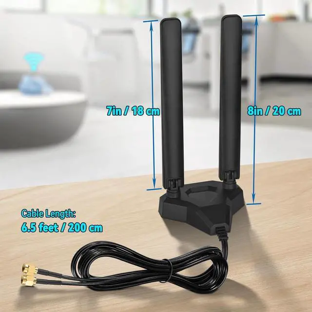 Alt view image 6 of 7 - Eightwood WiFi 6E Tri-Band Antenna 6GHz 5GHz 2.4GHz Gaming WiFi Antenna Magnetic Base with 6.5ft Extension Cable for PC Desktop Computer PCIe WiFi 6E Card, Router