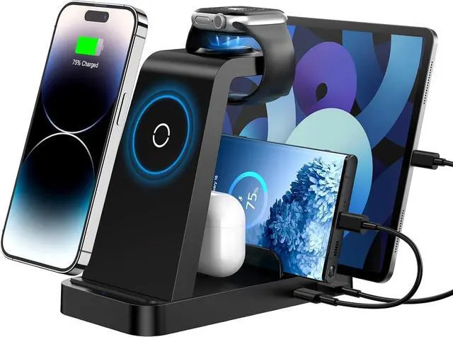 Main image of Wireless Charger for iPhone - 5 in 1 Charging Station for Multiple Devices Apple: Fast Wireless Charging Stand Dock for iPhone 15 14 13 12 Pro Max Apple Watch Airpods