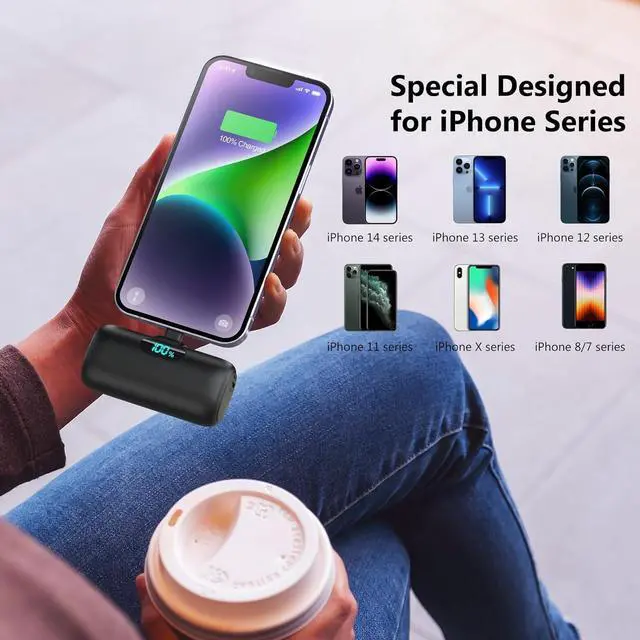 Alt view image 2 of 7 - [2 Pack]Mini Portable Charger 5000mAh Ultra-Compact 15W PD Fast Charging Power Bank LCD Display Cute Battery Pack Backup Charger Compatible with iPhone 14/14 Pro Max/13/13 Pro/12/XR/8/7/6-Black+White