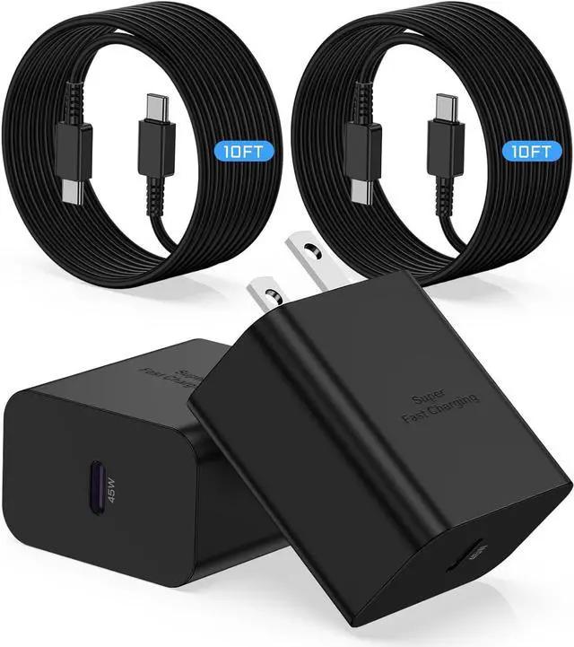 Main image of 2Pack 45W Super Fast USB C Charger and 10ft Android Phone Charger Cable Cord Long Type C Wall Charging Block Plug for  Galaxy S24/S23 Ultra/S23/S23+/S22/S22 Ultra/S22 Plus/S21/Note 20/Note10+