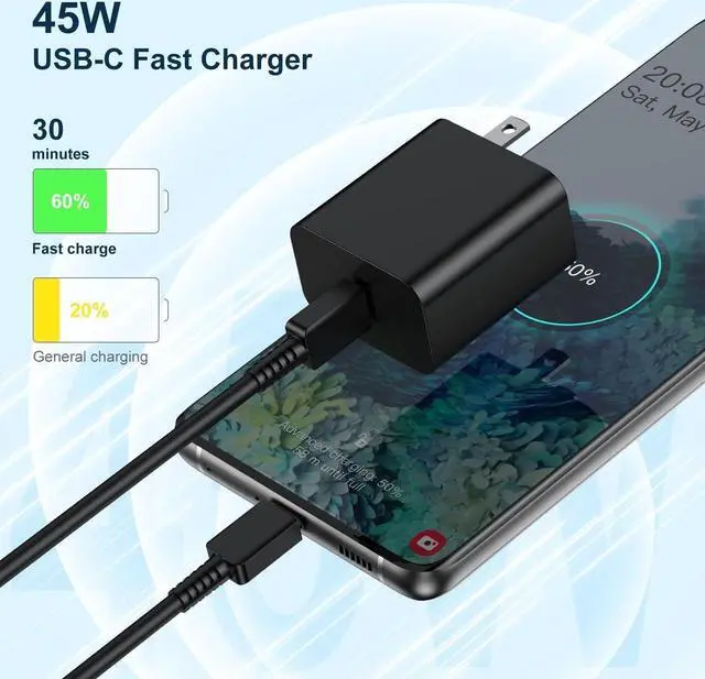 Alt view image 2 of 7 - 2Pack 45W Super Fast USB C Charger and 10ft Android Phone Charger Cable Cord Long Type C Wall Charging Block Plug for  Galaxy S24/S23 Ultra/S23/S23+/S22/S22 Ultra/S22 Plus/S21/Note 20/Note10+