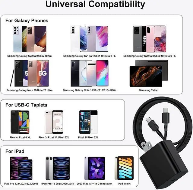 Alt view image 7 of 7 - 2Pack 45W Super Fast USB C Charger and 10ft Android Phone Charger Cable Cord Long Type C Wall Charging Block Plug for  Galaxy S24/S23 Ultra/S23/S23+/S22/S22 Ultra/S22 Plus/S21/Note 20/Note10+