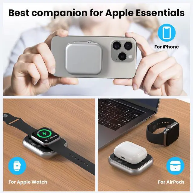Alt view image 5 of 7 - Wireless Portable Charger,3-in-1 Magnetic Power Bank 5000mAh,22.5W Fast Charging USB-C Mag-Safe Battery Pack,Compatible with iPhone 16/15/14/13/12,Apple Watch Series,Airpods
