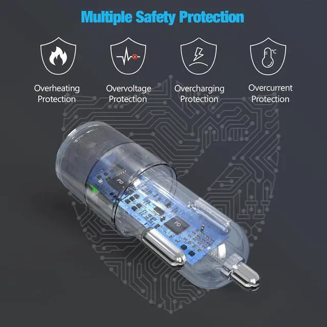 Alt view image 4 of 7 - 60W Fast USB C Car Charger Dual 30W PD 3.0 Charging Ports Cigarette Lighter Adapter for iPhone 17 Pro Max 16 15 iPad Google Pixel 10 9  Galaxy S25 S24 Android Phone with 3.3ft Type C Cable