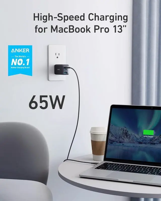 Alt view image 2 of 7 - USB C Charger (Nano 65W) PPS 3-Port Fast Compact Foldable USB C Charger Block for MacBook iPad Pro Galaxy S24 iPhone 16 / 15 and more series