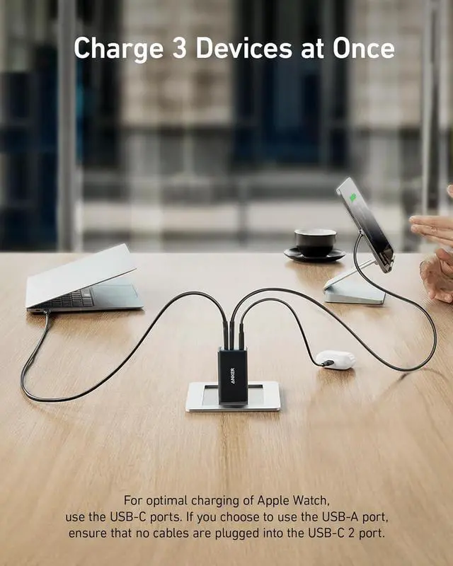 Alt view image 3 of 7 - USB C Charger (Nano 65W) PPS 3-Port Fast Compact Foldable USB C Charger Block for MacBook iPad Pro Galaxy S24 iPhone 16 / 15 and more series