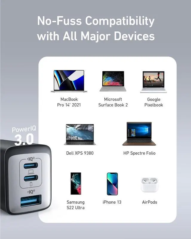 Alt view image 7 of 7 - USB C Charger (Nano 65W) PPS 3-Port Fast Compact Foldable USB C Charger Block for MacBook iPad Pro Galaxy S24 iPhone 16 / 15 and more series
