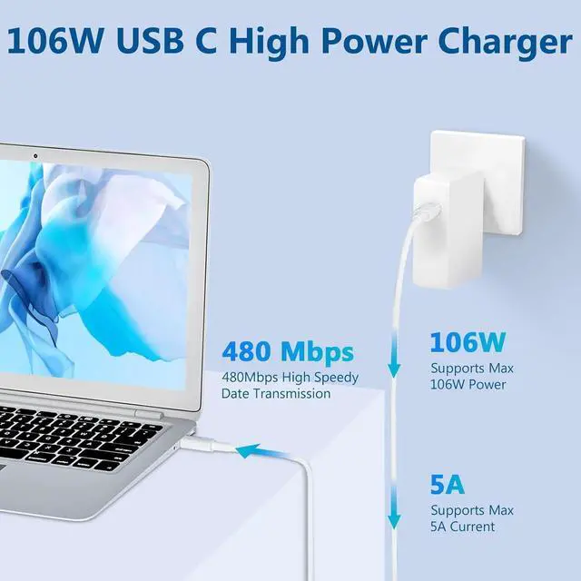 Alt view image 7 of 7 - 106W Mac Book Pro/Air Charger USB C Fast Mac Charger Power Adapter Compatible with Mac Book Pro Mac Book Air New iPad Pro and All USB C Device 7.2ft USB-C to C Charge Cable