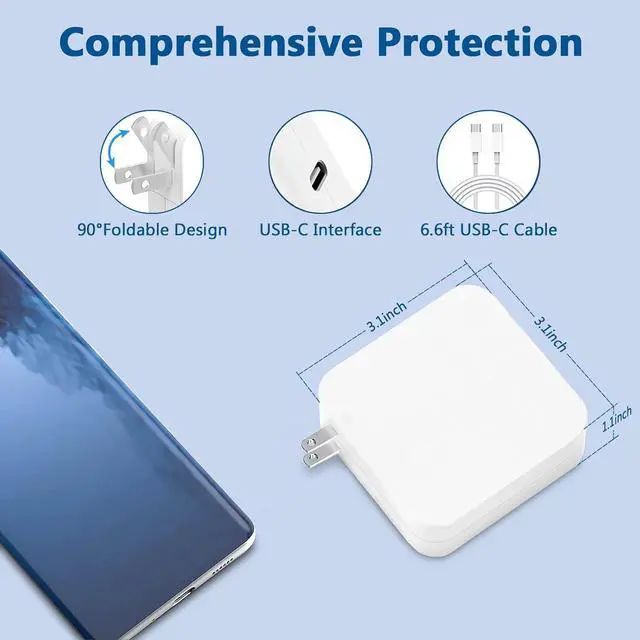 Alt view image 2 of 7 - 106W Mac Book Pro/Air Charger USB C Fast Mac Charger Power Adapter Compatible with Mac Book Pro Mac Book Air New iPad Pro and All USB C Device 7.2ft USB-C to C Charge Cable