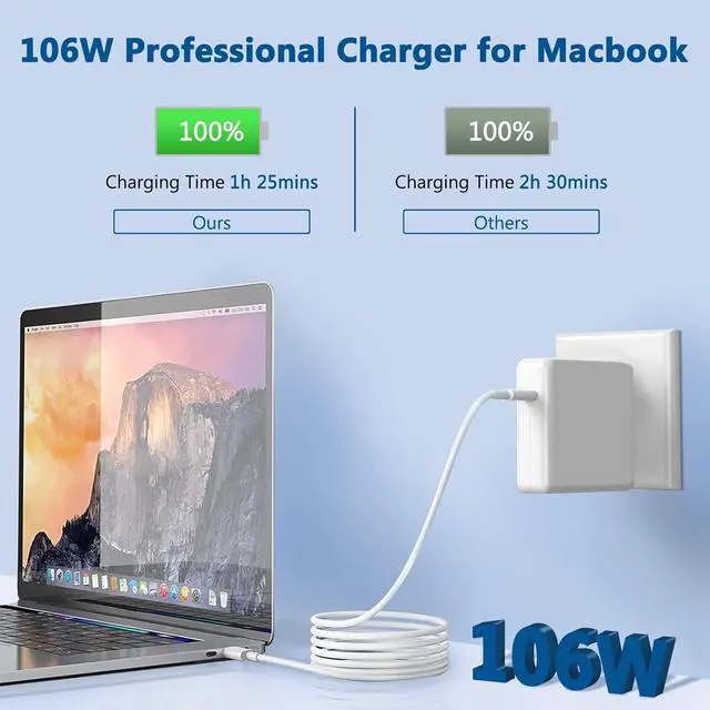 Alt view image 4 of 7 - 106W Mac Book Pro/Air Charger USB C Fast Mac Charger Power Adapter Compatible with Mac Book Pro Mac Book Air New iPad Pro and All USB C Device 7.2ft USB-C to C Charge Cable