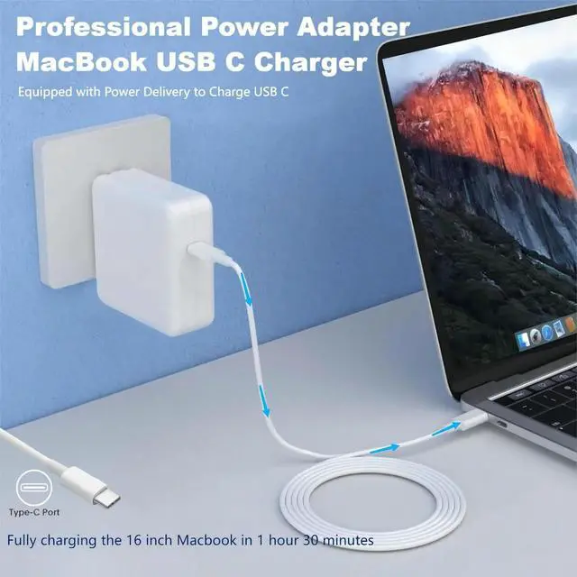 Alt view image 2 of 7 - Mac Book Pro Charger - 96W USB-C Fast Charger for MacBook MacBook Air  Galaxy iPad Pro & More - 6 ft USB-C Cable Included