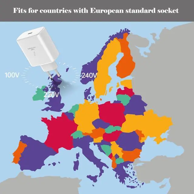 Alt view image 2 of 7 - 45W European Super Fast Charger Europe Travel Plug Adapter for  Galaxy S25 S24 S23 S22 S21 Ultra Plus MacBook iPad Air Pro EU USB Type C Wall Charger PD PPS Italy France Israel Euro Essentials
