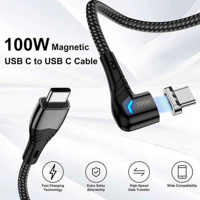 Alt view image 3 of 6 - ZBF 100W USB C Magnetic Charging Cable, Right Angle Magnetic Phone Charger Cable(3 Pack, 5/5/5FT) 5A Fast Charging for MacBook Pro/Air, Pad Pro,Phone 17 16,14,13 Pro Max,MacBook Pro Pad Galaxy S22