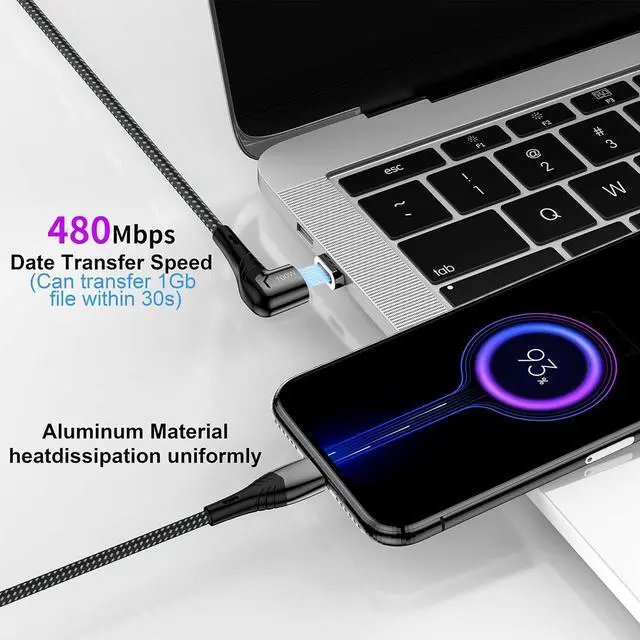 Alt view image 2 of 6 - ZBF 100W USB C Magnetic Charging Cable, Right Angle Magnetic Phone Charger Cable(3 Pack, 5/5/5FT) 5A Fast Charging for MacBook Pro/Air, Pad Pro,Phone 17 16,14,13 Pro Max,MacBook Pro Pad Galaxy S22