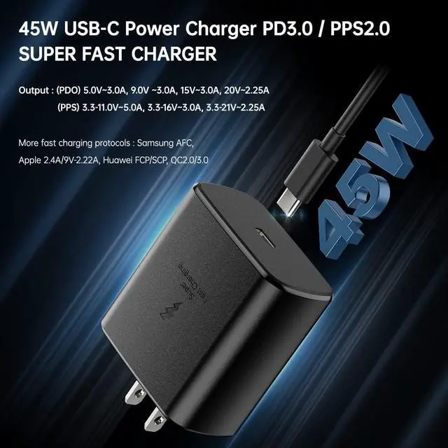 Alt view image 2 of 7 - 45W Super Fast Charger USB Type C Combo Kit Wall/Car Charger PD PPS for Samsung Galaxy S25 S24 S23 S22 Ultra Plus S21 S20 A25 A15 A53 A52 5G iPhone 16 15 Pro Max iPad MacBook 3.3ft/6.6ft 5A Cable
