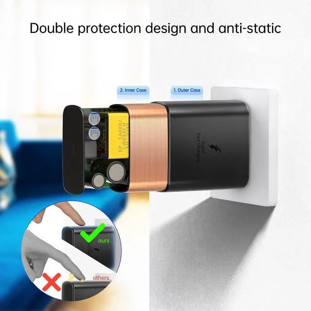 Alt view image 3 of 7 - 45W Super Fast Charger USB Type C Combo Kit Wall/Car Charger PD PPS for Samsung Galaxy S25 S24 S23 S22 Ultra Plus S21 S20 A25 A15 A53 A52 5G iPhone 16 15 Pro Max iPad MacBook 3.3ft/6.6ft 5A Cable