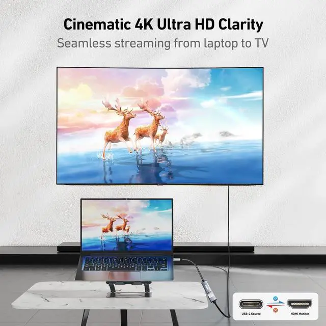 Alt view image 2 of 7 - USB Type-C to HDMI Adapter [Thunderbolt 3/4 Compatible] with iPhone 15 Pro/Max MacBook Pro/Air 2023 iPad Pro iMac S23 XPS 17 Surface Book 3 and More