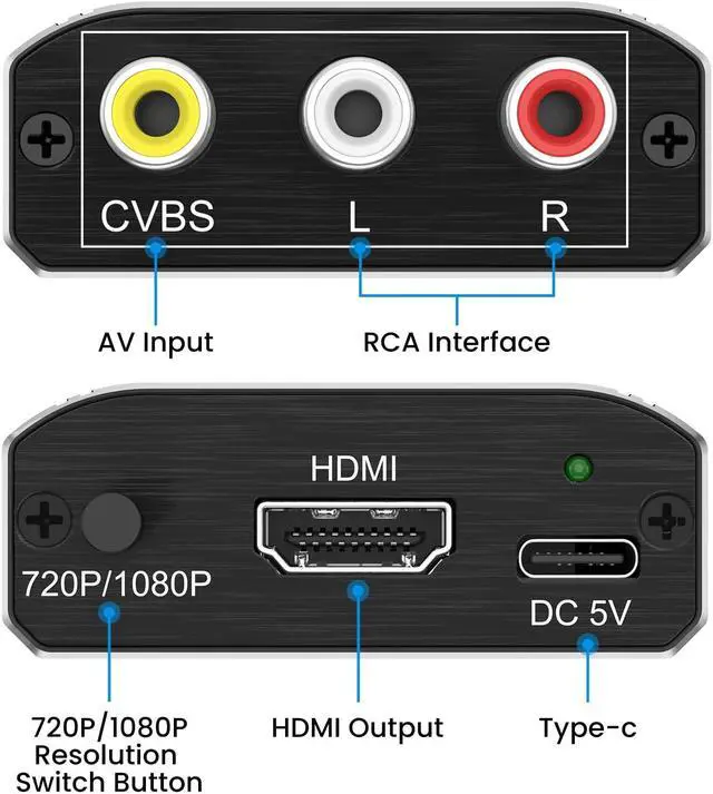 Alt view image 7 of 7 - RCA to HDMI Adapter AV to HDMI Converter Aluminum RCA to HDMI Converter 1080P Composite CVBS Video Analog to HDMI Converter for Smart TV NES Xbox PS2 Wii N64 VHS DVD Player Support PAL/NTSC