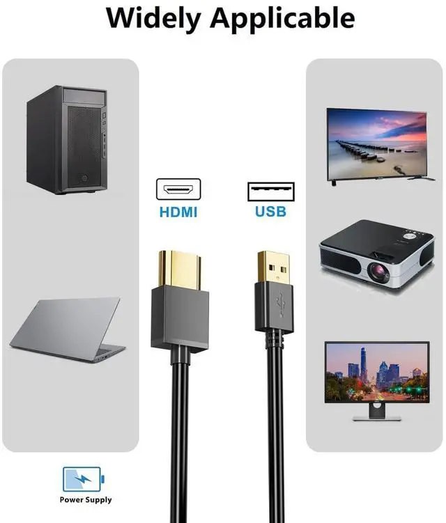Alt view image 4 of 7 - USB to HDMI Charger Cable Cord 3.3FT/1M USB to HDMI Adapter Cable for Mac iOS Windows 12/11/10/Vista/XP HDTV Satellite Box Blu-Ray Player etc