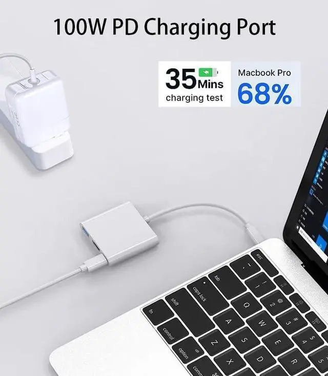 Alt view image 6 of 7 - USB-C to HDMI Multiport Adapter with HDMI 4K@60Hz Output USB 3.0 Port and USB-C Charging Port Type-C to Digital AV Hub for  iPhone 15 MacBook Pro/Air iPad Pro iMac Galaxy S22 More (White)