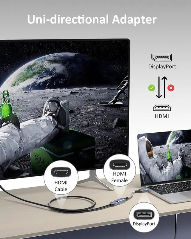 Alt view image 2 of 7 - 8K DisplayPort to HDMI Adapter (DP 1.4 to HDMI 2.1 Female) Uni-Directional Converter 4K 120Hz 8K 60Hz 2K 240Hz for PC Laptop Monitor TV