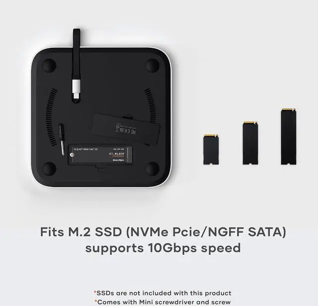Alt view image 2 of 6 - Satechi Mac Mini Hub & Stand with SSD Enclosure for NVME/SATA M.2, Mac Mini Dock with USB C 10Gbps, 3 USB A 5/10Gbps, 2.0 Audio Jack, for Mac Mini M2 /M1, Mac Studio - Silver