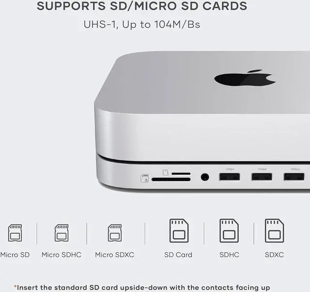 Alt view image 5 of 6 - Satechi Mac Mini Hub & Stand with SSD Enclosure for NVME/SATA M.2, Mac Mini Dock with USB C 10Gbps, 3 USB A 5/10Gbps, 2.0 Audio Jack, for Mac Mini M2 /M1, Mac Studio - Silver