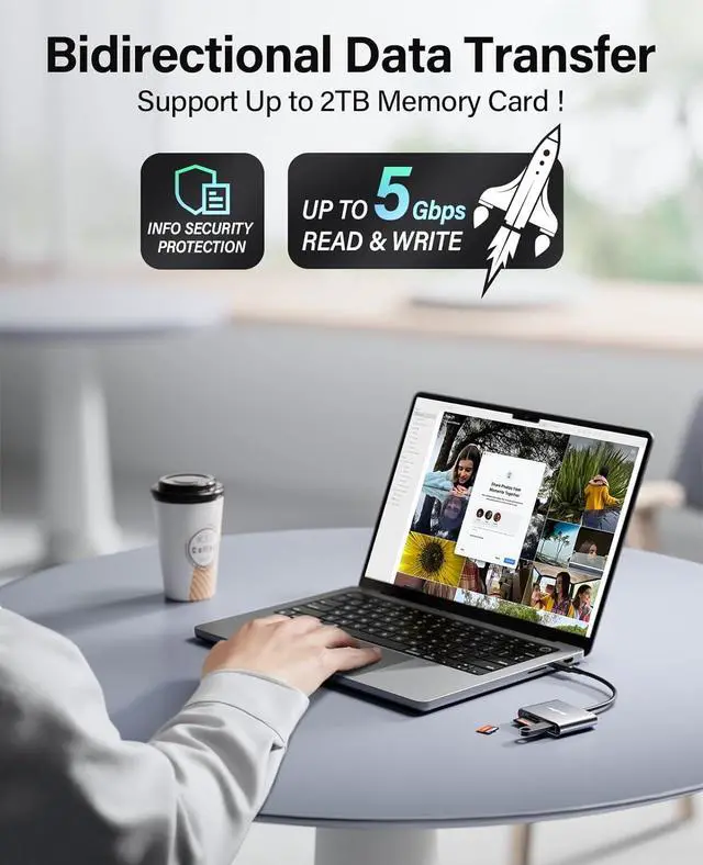 Alt view image 3 of 7 - USB C to SD Micro SD Memory Card Reader Type C to SD Card Reader Adapter 2TB Capacity for MacBook Camera Android Windows Linux and Other Type C Device-Space Grey