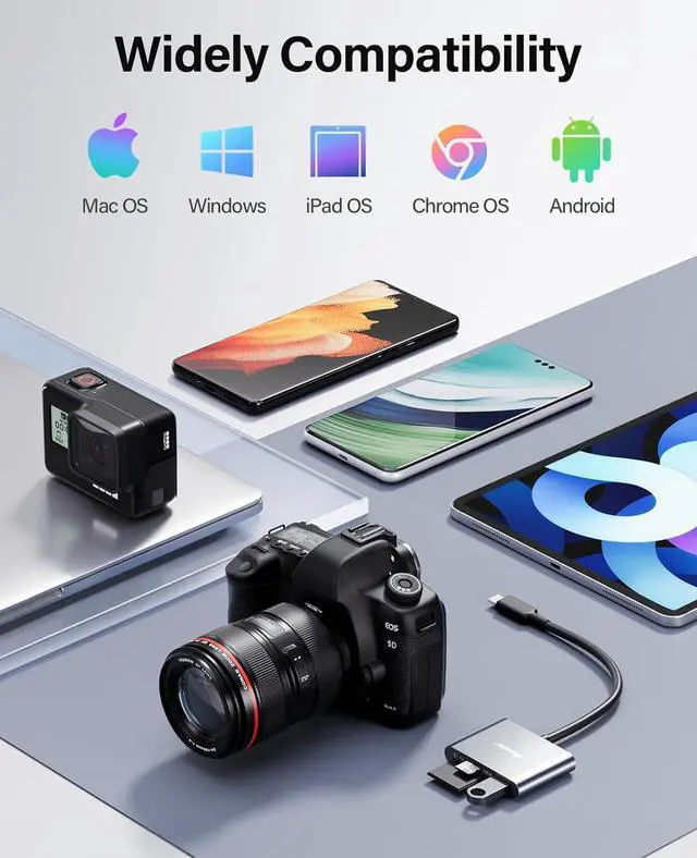 Alt view image 7 of 7 - USB C to SD Micro SD Memory Card Reader Type C to SD Card Reader Adapter 2TB Capacity for MacBook Camera Android Windows Linux and Other Type C Device-Space Grey