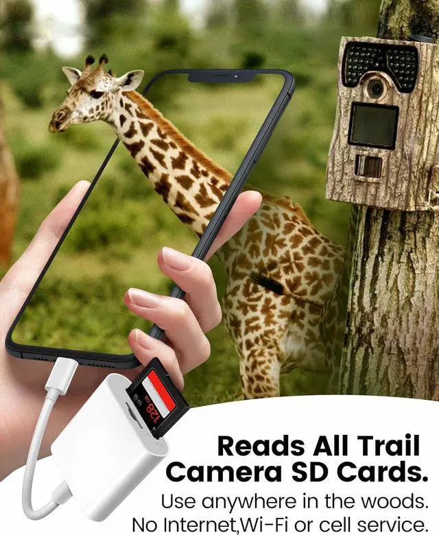 Alt view image 5 of 7 - SD Card Reader for iPhone iPad Lightening& USB-C Dual Connector Memory SD Card Adapter Support SD/MicroSD Cards High-Speed Digital Trail Game Camera to iPhone Viewer Plug and Play - White