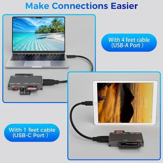 Alt view image 3 of 6 - 7-in-1 Multi Memory Card Reader USB 3.0 SD Card Reader Writer(5Gbps) Read 7 Cards Simultaneously for SD/Micro SD/MS/CF/MMC/XD/SDHC/SDXC Camera Memory Card (with 2 USB A and C to Mirco B 3.0 Cables)
