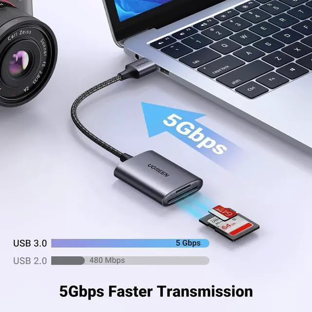 Alt view image 2 of 7 - USB SD Card Reader USB 3.0 to Micro SD Card Reader Adapter Aluminum Multi 2-in-1 Memory Card Readers for Camera SD MicroSD TF SDHC SDXC UHS-I Mac OS Windows Linux Computer PC Laptop