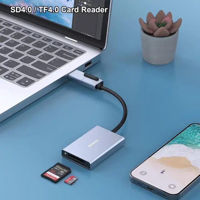 Alt view image 2 of 7 - SD 4.0 Card Reader USB-C/USB-A 2-in-1 Memory Card Reader for SDXC SDHC SD MMC RS-MMC Micro SDXC Micro SD Micro SDHC Card UHS-II and UHS-I Cards