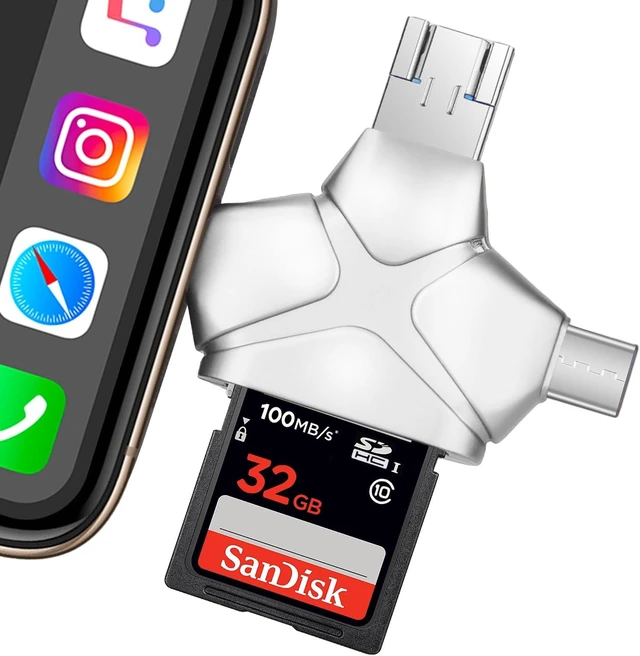 Main image of 4 in 1 SD Card Reader for iPhone iPad Android Mac Computer