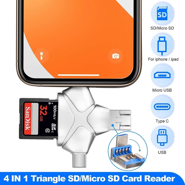 Alt view image 2 of 7 - 4 in 1 SD Card Reader for iPhone iPad Android Mac Computer