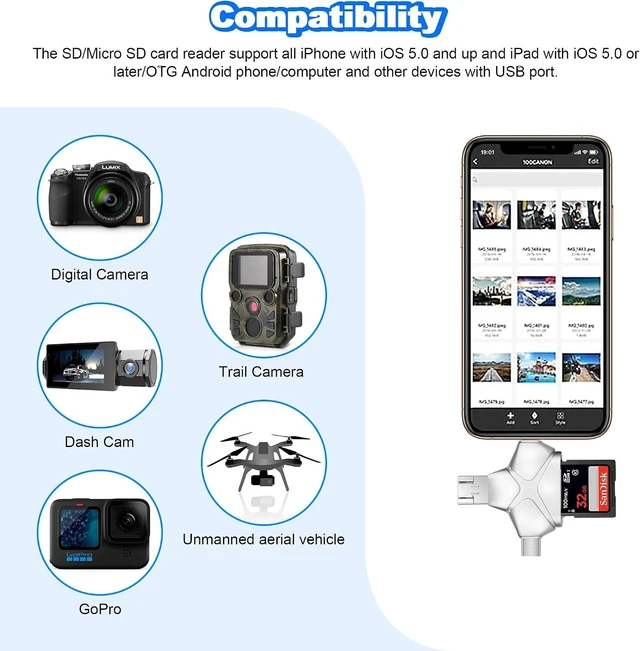 Alt view image 6 of 7 - 4 in 1 SD Card Reader for iPhone iPad Android Mac Computer