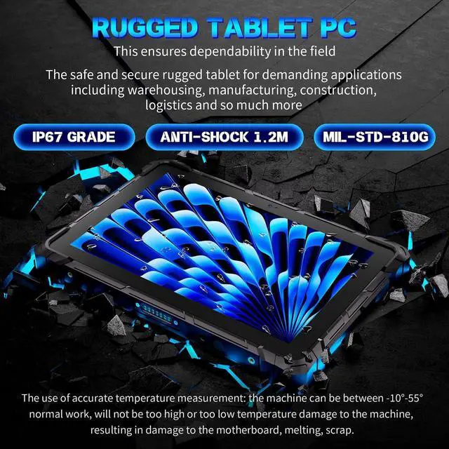 Alt view image 2 of 6 - HIGOLEPC Rugged Windows Tablet 10.1" FHD Sunlight Readable, Windows 11 Pro, 4G LTE GPS, Intel Quad-Core - 8GB RAM/128 GB ROM - IP67 Waterproof Intel Celeron J4105