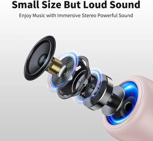 Alt view image 4 of 7 - Bobtot Portable Bluetooth Speakers with Strap Easy to Carry, Wireless IPX5 Waterproof Mini Speaker with Loud Stereo Sound, 20 Hours Playtime, Rechargeable Battery, Built-in Microphone, Pink