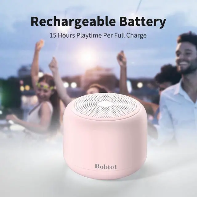 Alt view image 5 of 7 - Bobtot Portable Bluetooth Speakers with Strap Easy to Carry, Wireless IPX5 Waterproof Mini Speaker with Loud Stereo Sound, 20 Hours Playtime, Rechargeable Battery, Built-in Microphone, Pink